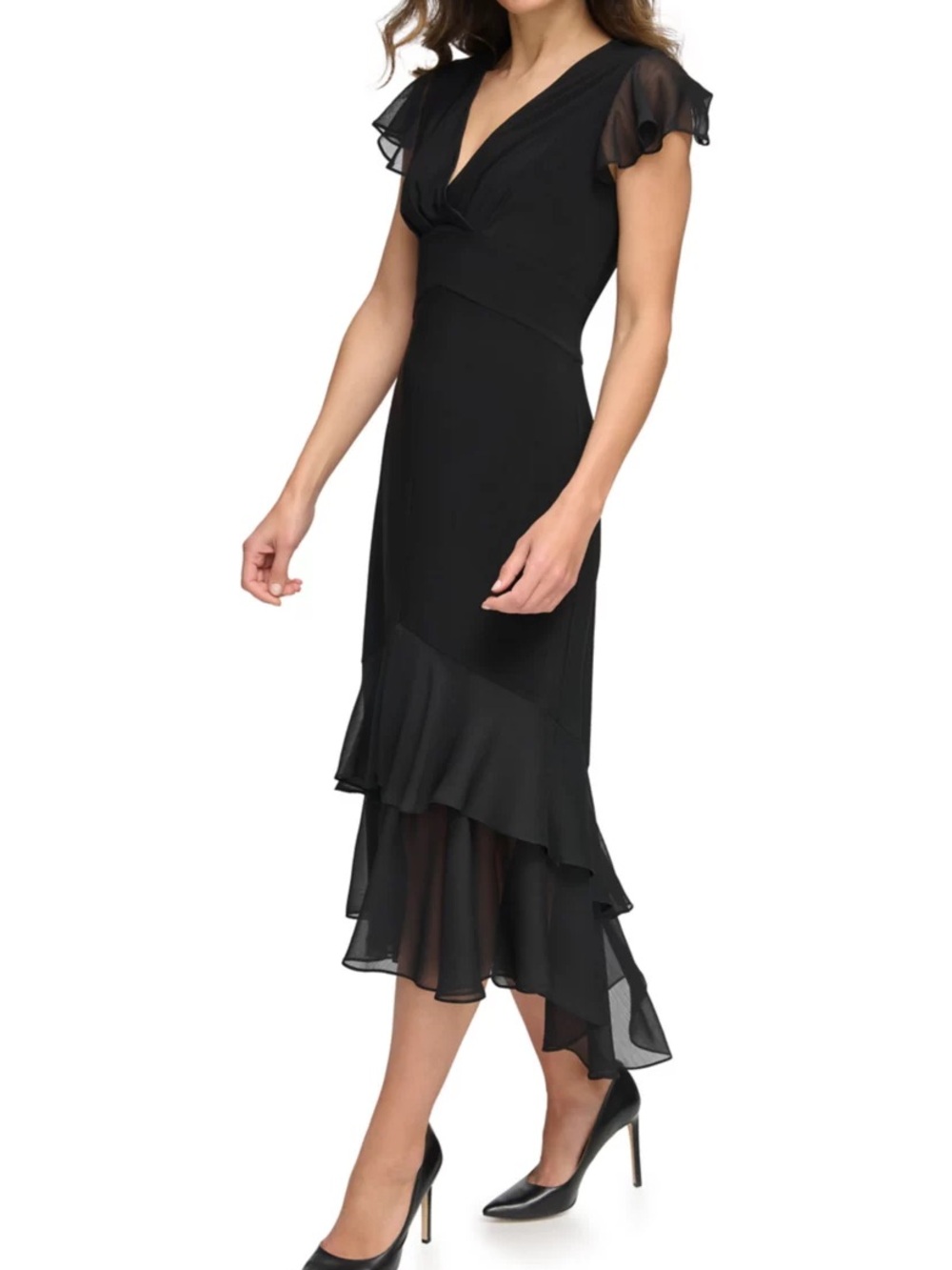Tommy Hilfiger Black High-Low V-Neck Dress